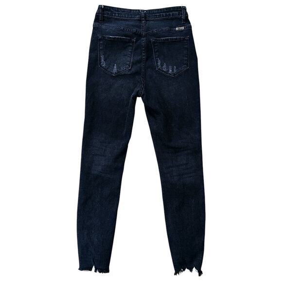 KanCan High-Rise Button Fly Distressed Raw Hem Black Skinny Jeans 7 27X28 - Picture 5 of 7